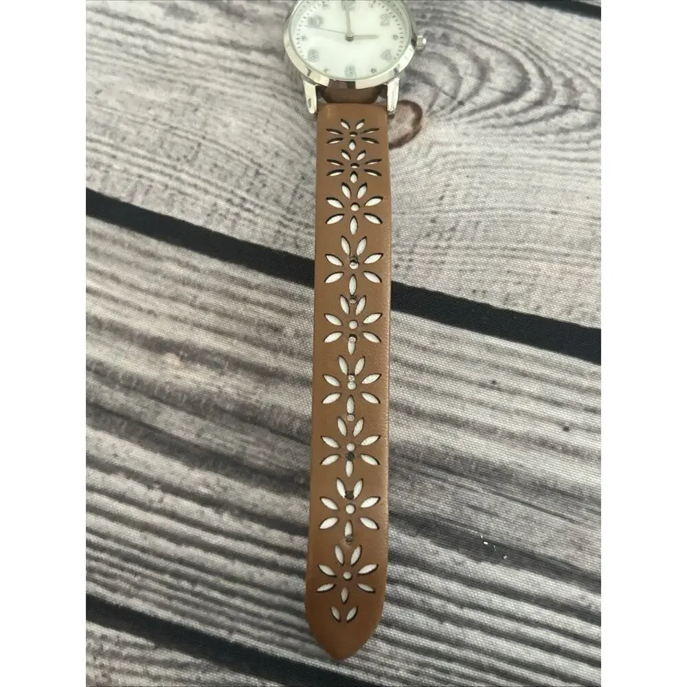 Silver Tone White Dial Brown Band Women’s Quartz Watch